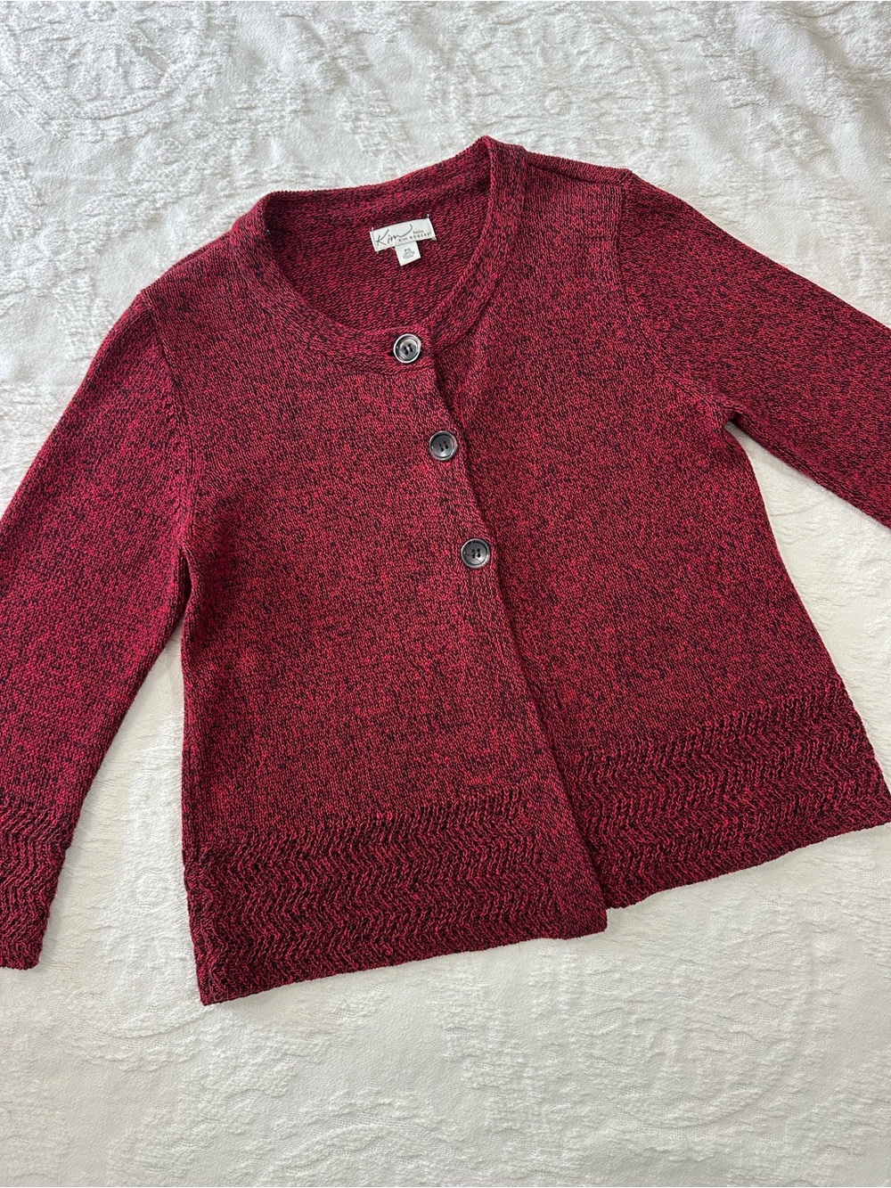 Kim Rogers Petite Women's Red Button-Front Knit Sweater Cardigan Academia